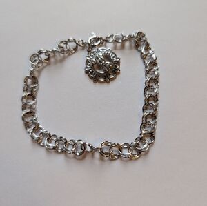 Vintage Sterling Silver Double Link Bracelet .925 Ornate Filigree Charm